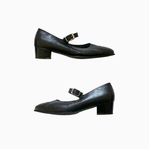 Vtg Drew Black Leather Mary Jane 9M Block Heel Office Siren 90s Y2K Whimsigoth
